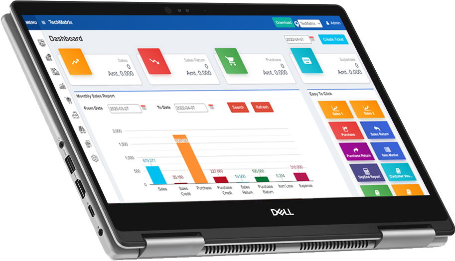 Znex POS retail billing software dashboard on a laptop